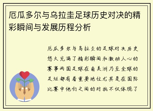 厄瓜多尔与乌拉圭足球历史对决的精彩瞬间与发展历程分析