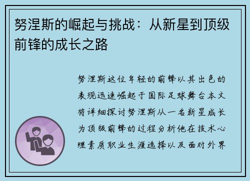 努涅斯的崛起与挑战：从新星到顶级前锋的成长之路