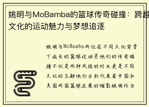 姚明与MoBamba的篮球传奇碰撞：跨越文化的运动魅力与梦想追逐