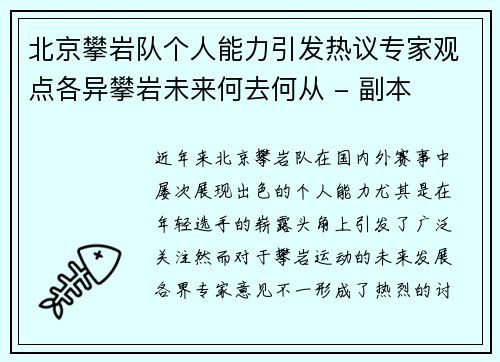 北京攀岩队个人能力引发热议专家观点各异攀岩未来何去何从 - 副本